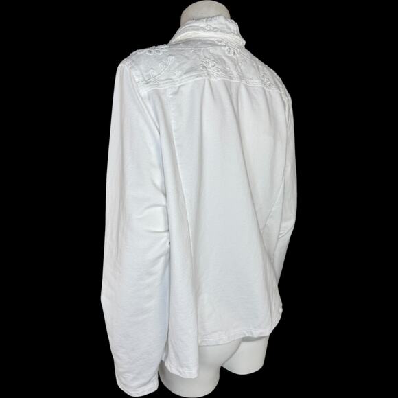 Belle by Kim Gravel Eyelet Jacket with Knit Sleeves and Back White Large - Picture 7 of 14